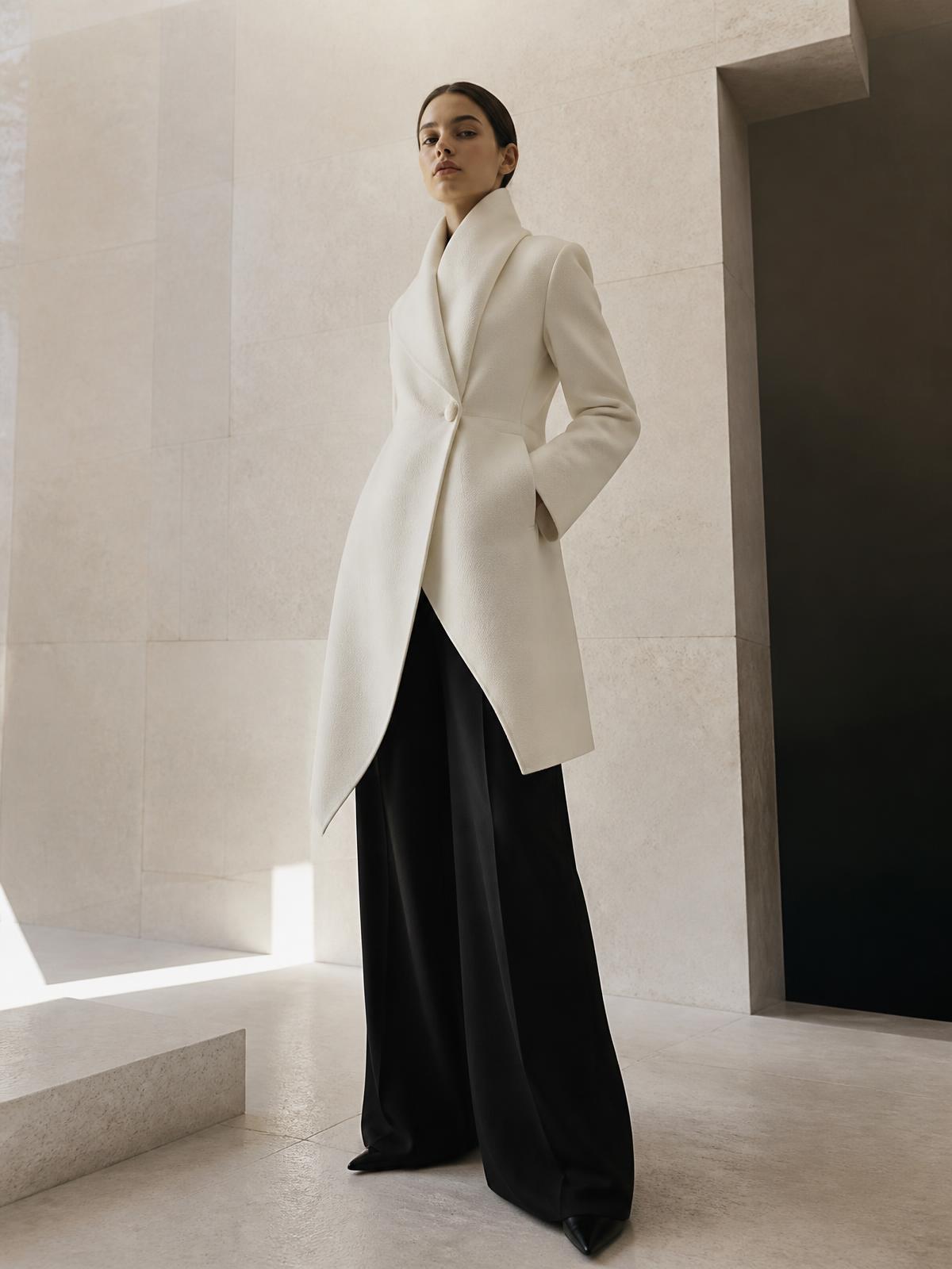 Aurelle campaign featuring sculptural ivory tailoring
